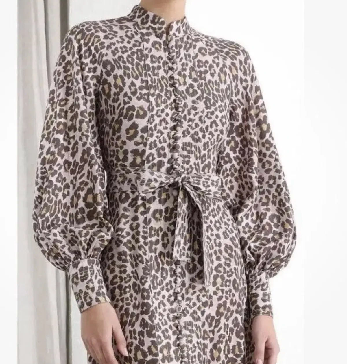 Zimmermann Sabotage Button Up Midi Dress Soft Leopard Size AU 8 - Image 2