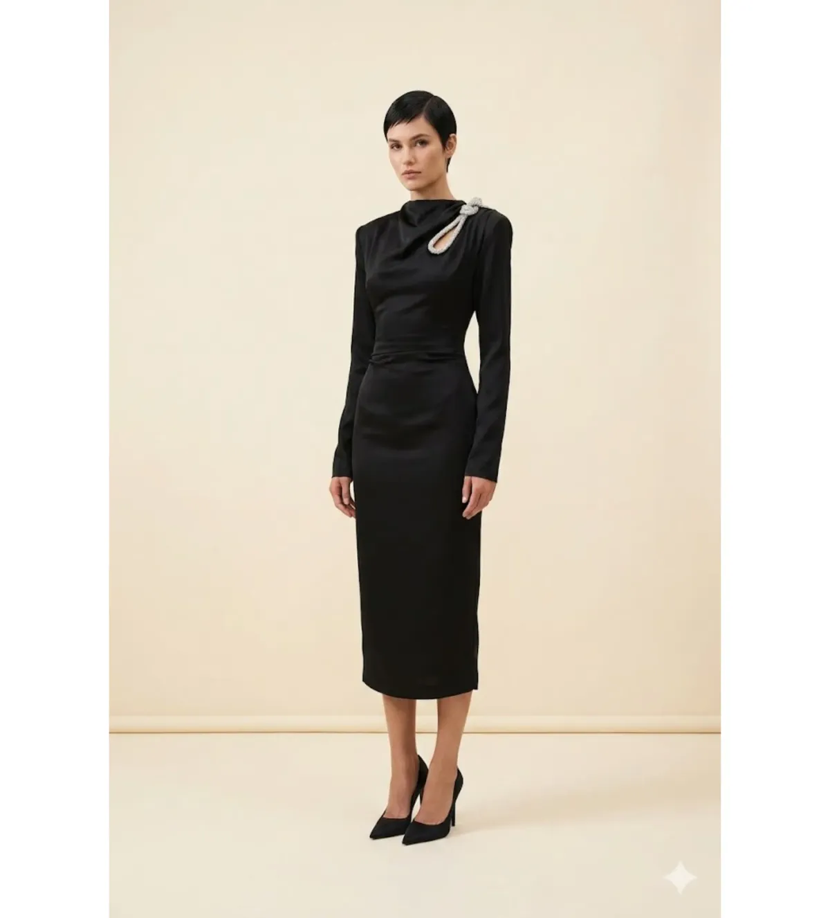 Rachel Gilbert Henrietta Embellished Midi Dress in Black Size AU6  - Image 1