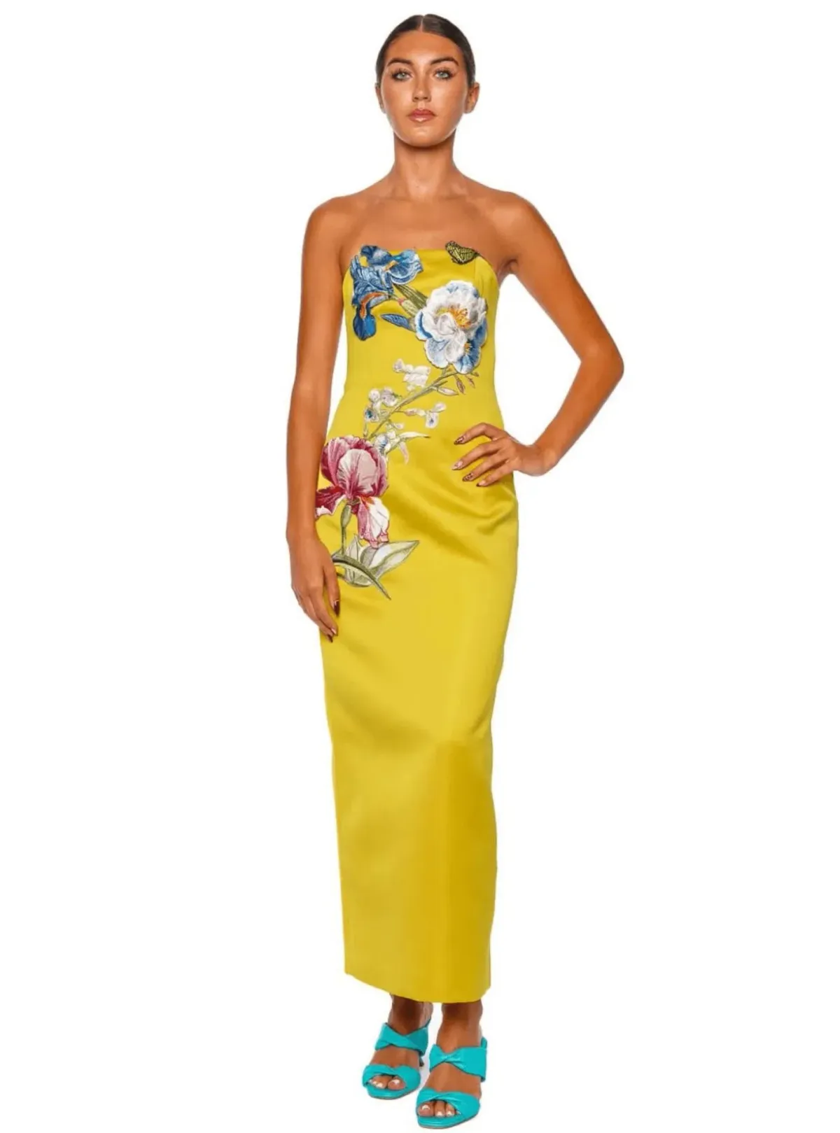 Leo Lin Rayna Applique Floral Bustier Maxi Dress Mustard Size AU 10 - Image 1