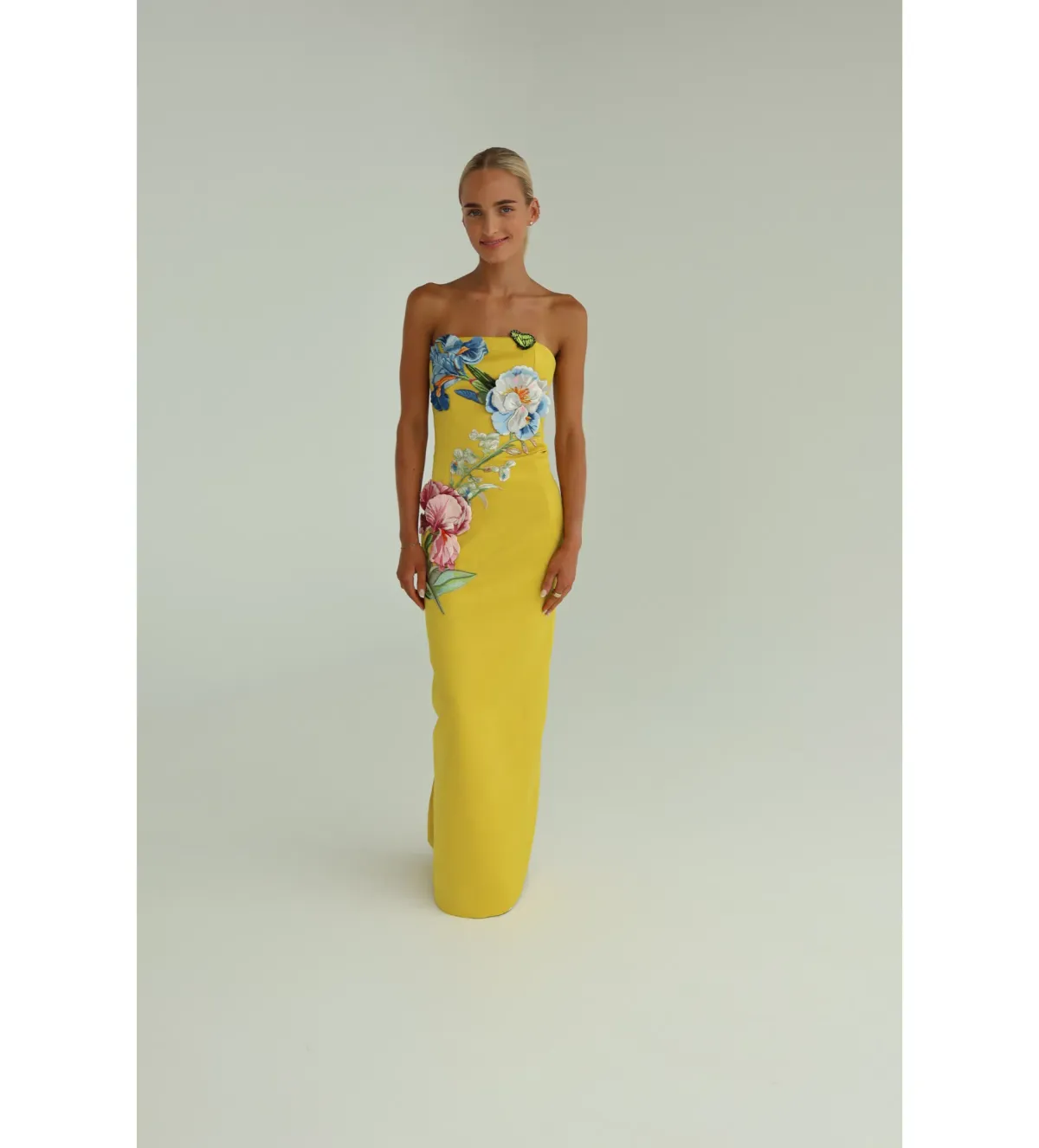 Leo Lin Rayna Applique Floral Bustier Maxi Dress Mustard Size AU 10 - Image 1