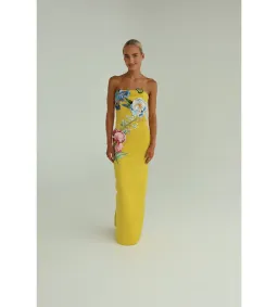 Leo Lin Rayna Applique Floral Bustier Maxi Dress Mustard Size AU 10 for rent on The Volte - image 1