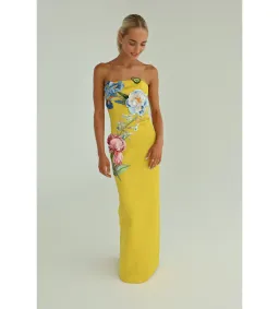 Leo Lin Rayna Applique Floral Bustier Maxi Dress Mustard Size AU 10 for rent on The Volte - image 2