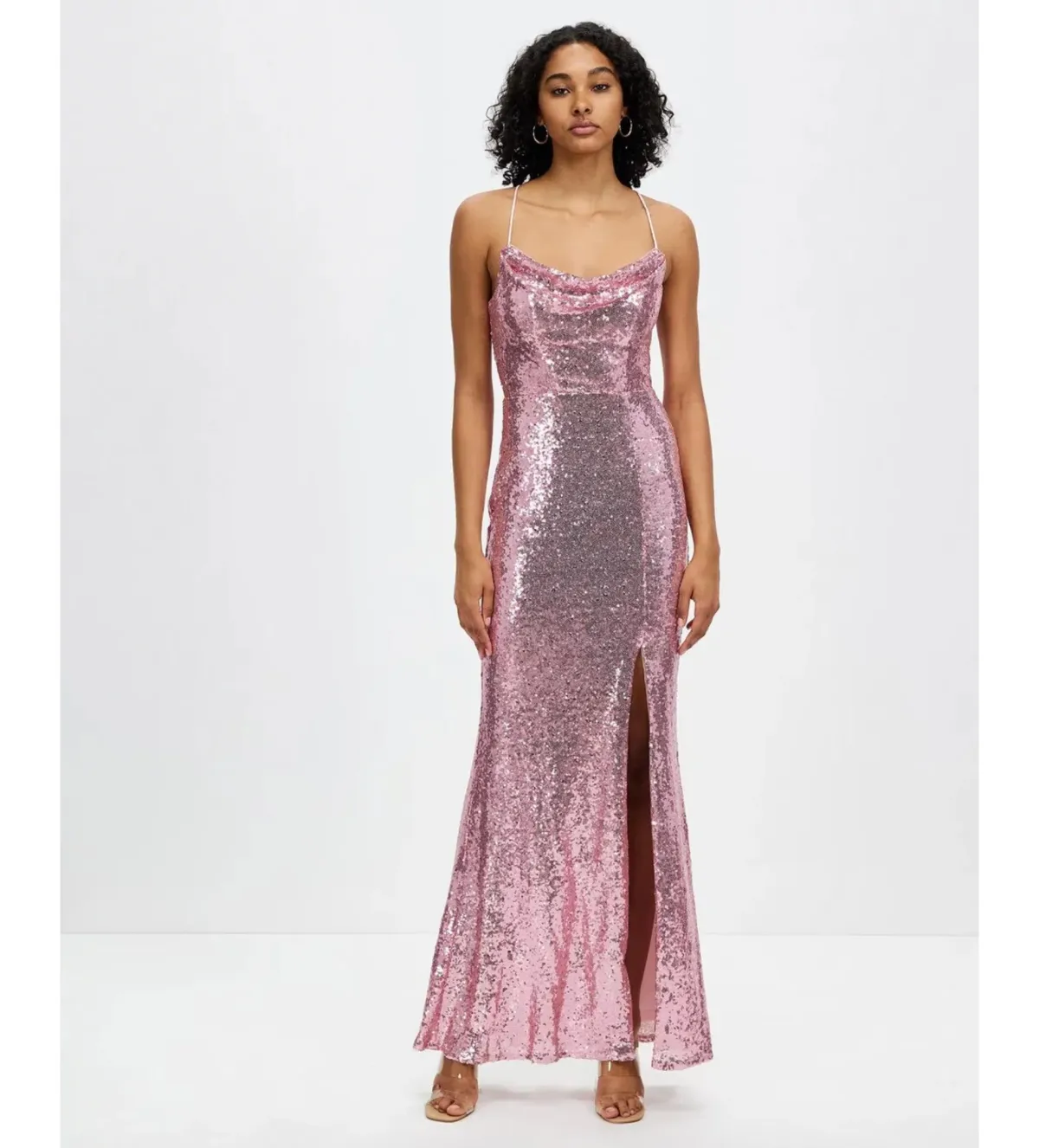 Bariano Stephanie Cowl Draped Sequin Gown Baby Pink Size AU 16  - Image 1