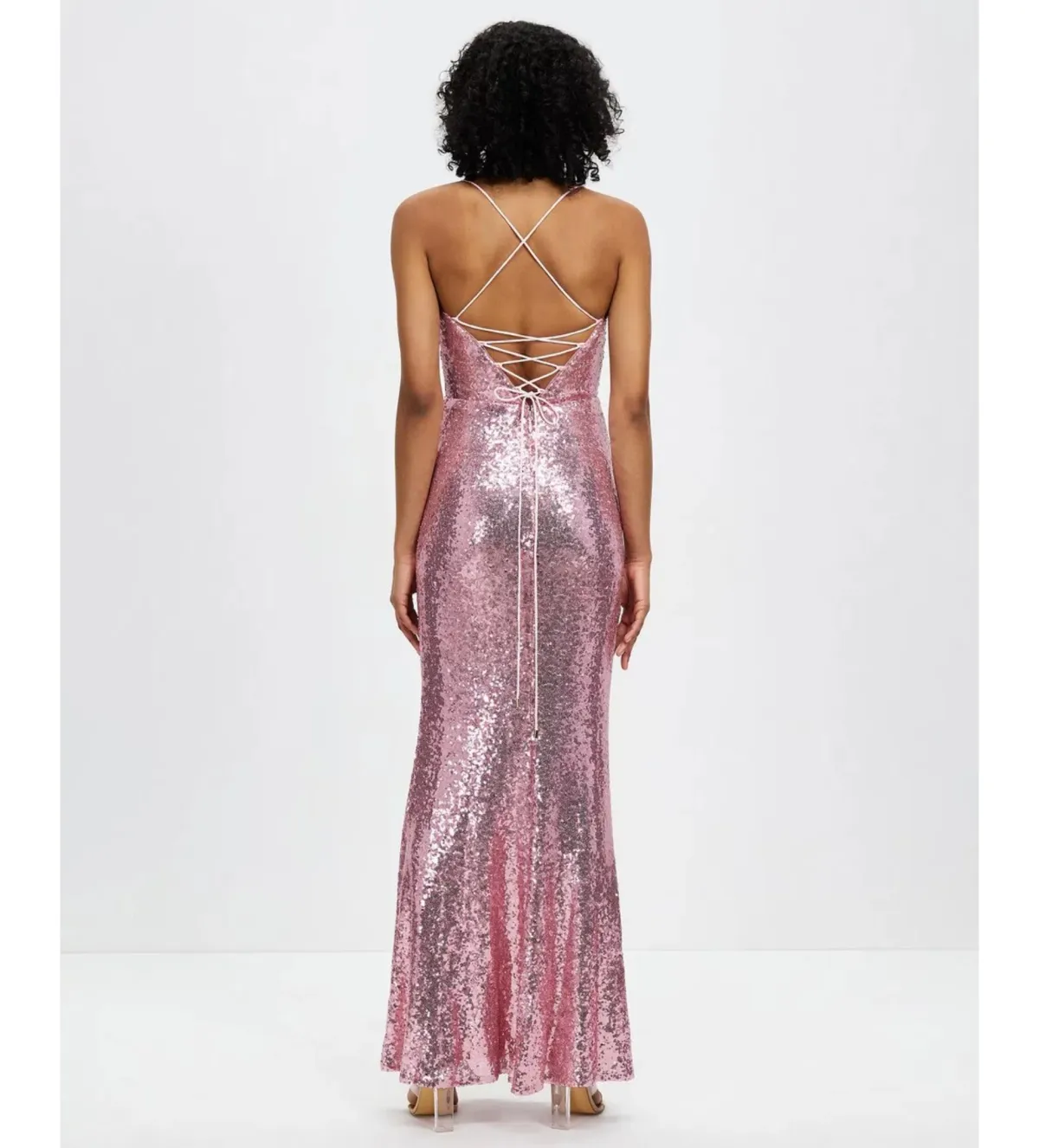 Bariano Stephanie Cowl Draped Sequin Gown Baby Pink Size AU 16  - Image 3