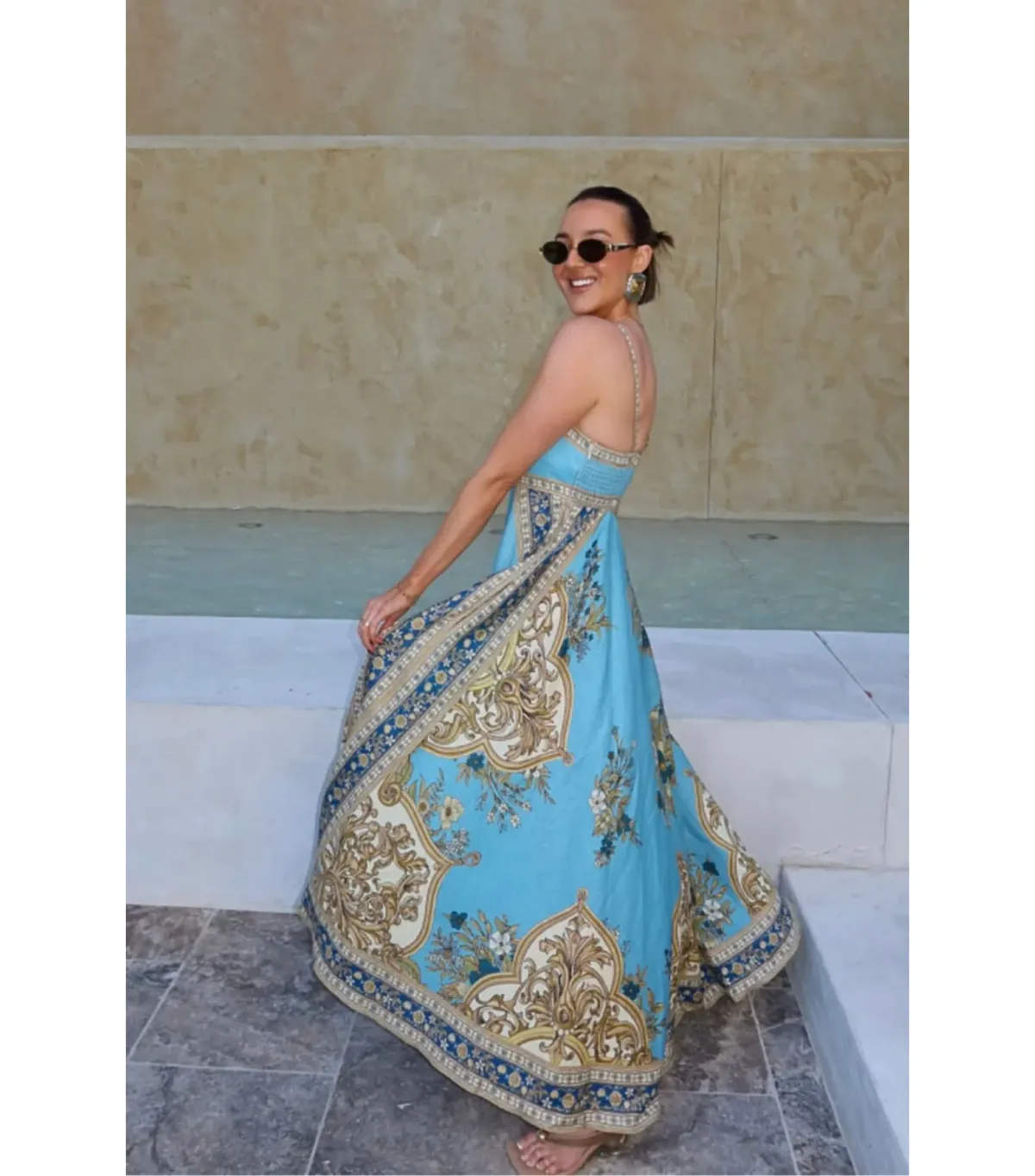 Alemais x La Sirena Exclusive Cassie Maxi Sundress Blue Print Size AU 12 - Image 3