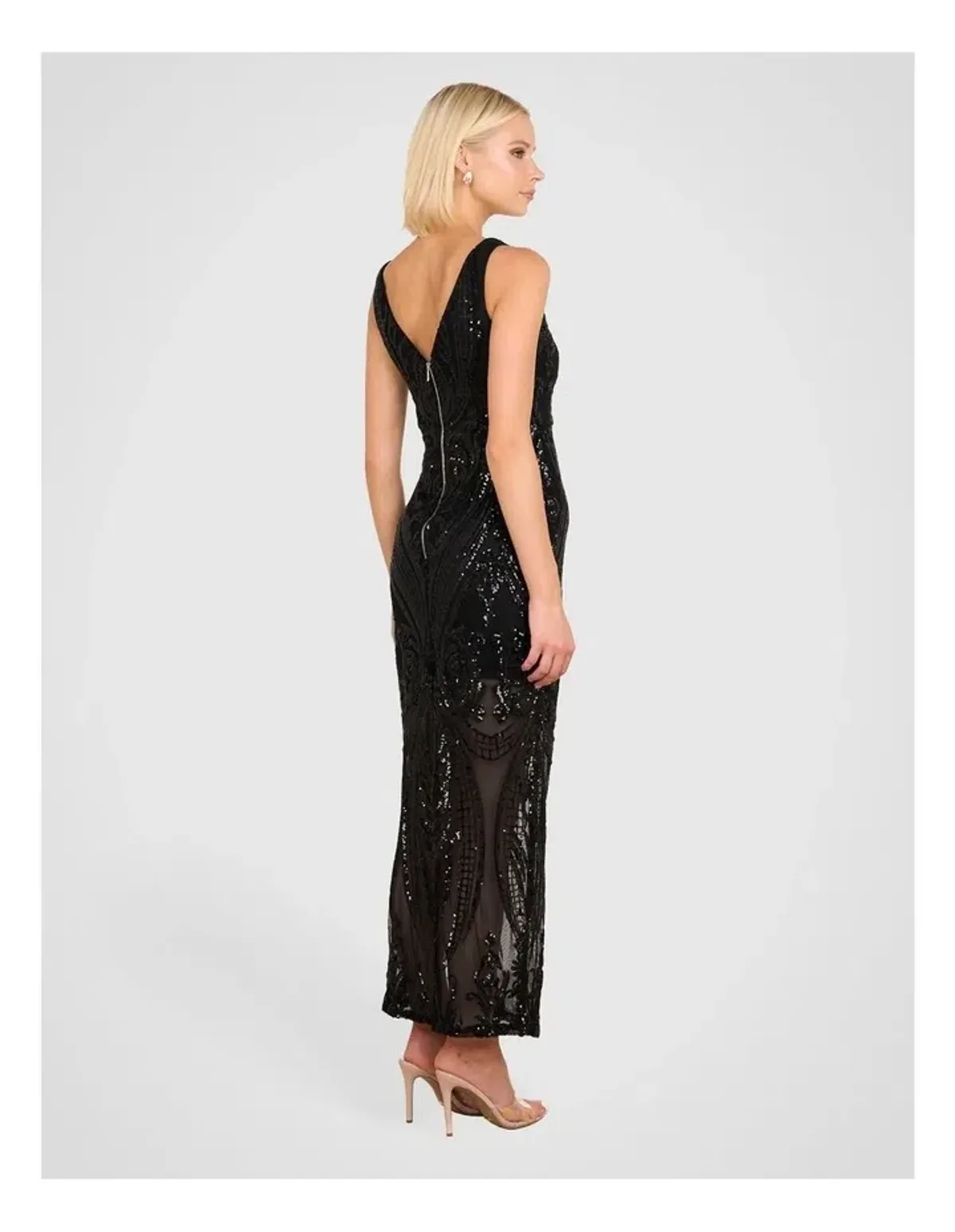Pilgrim Saige V Neck Sequin Gown in Black Size 14 - Image 3