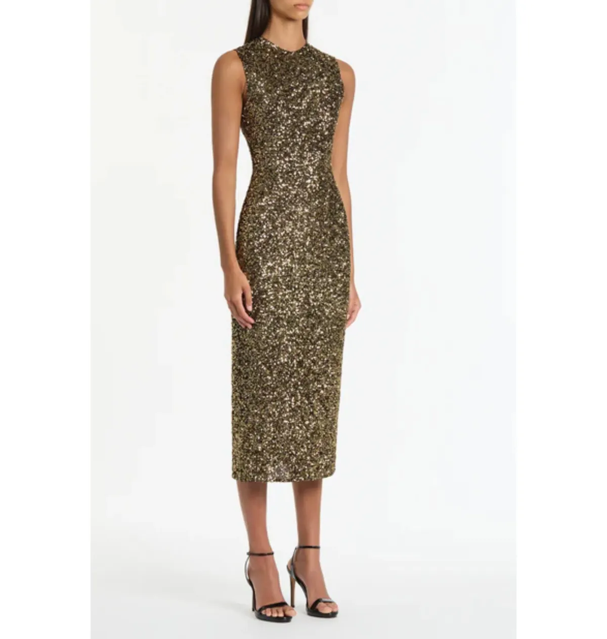 Carla Zampatti Bronze Crushed Sequin Midi Dress Gold Size 8 - Image 2