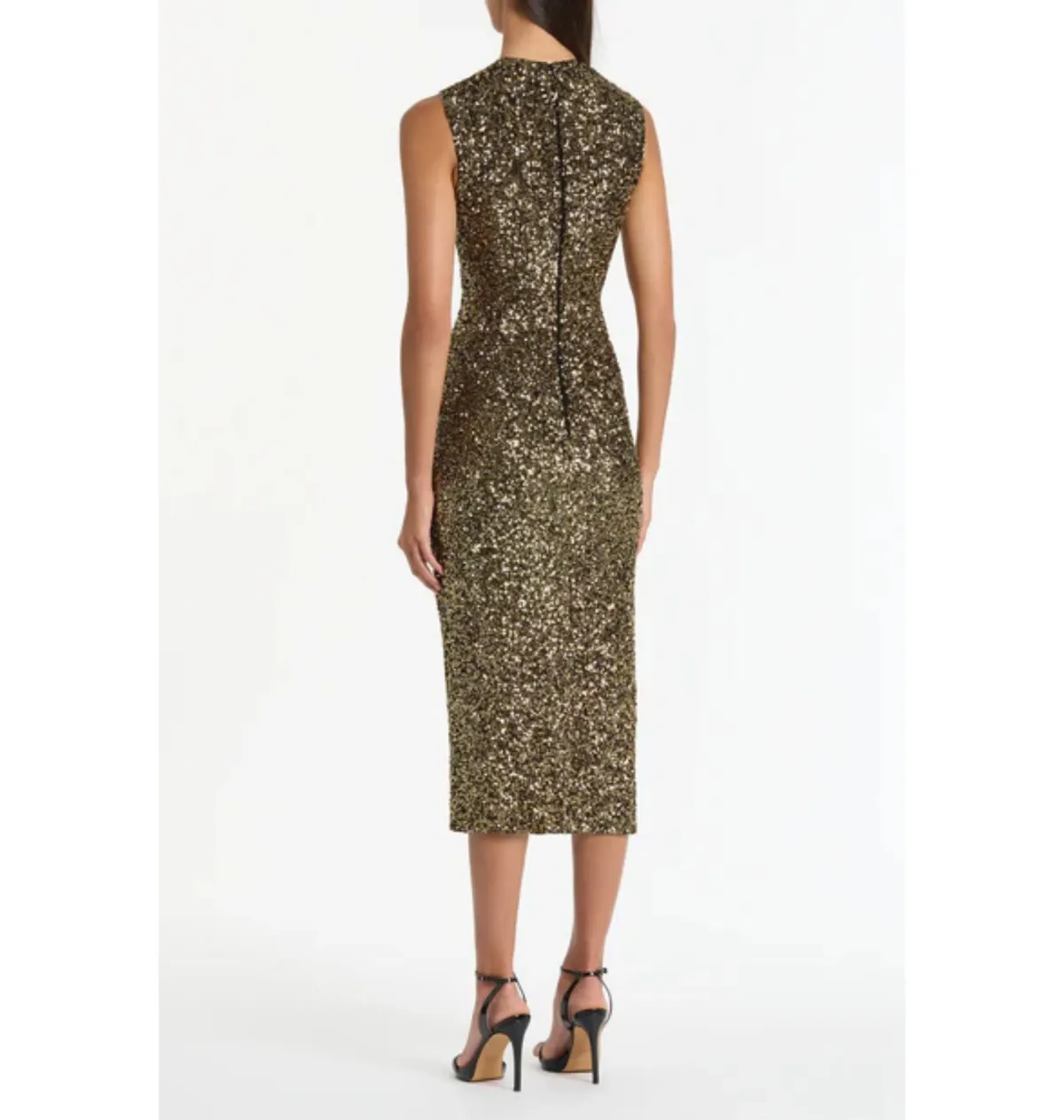Carla Zampatti Bronze Crushed Sequin Midi Dress Gold Size 8 - Image 3