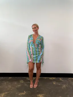 The Wolf Gang Zoya Mini Dress Tie Dye Stripe Size AU 8 for rent on The Volte - image 3