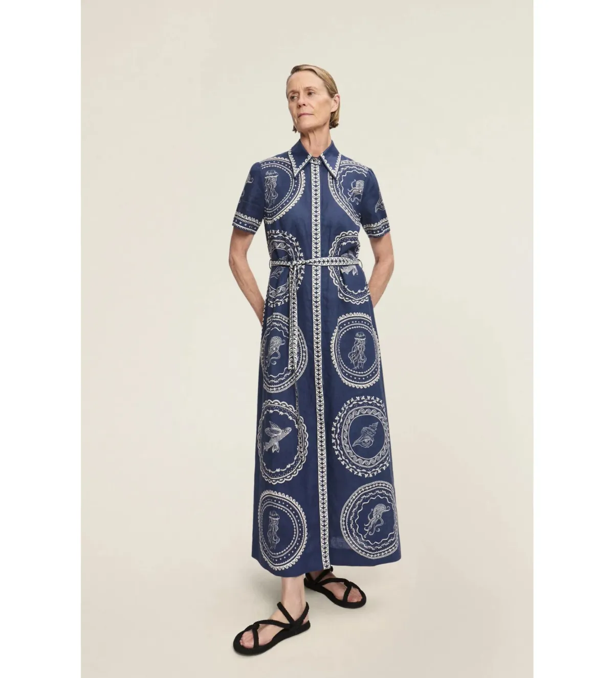 Alemais Oceane Linen Shirtdress in Navy Size L / AU 12 - Image 1