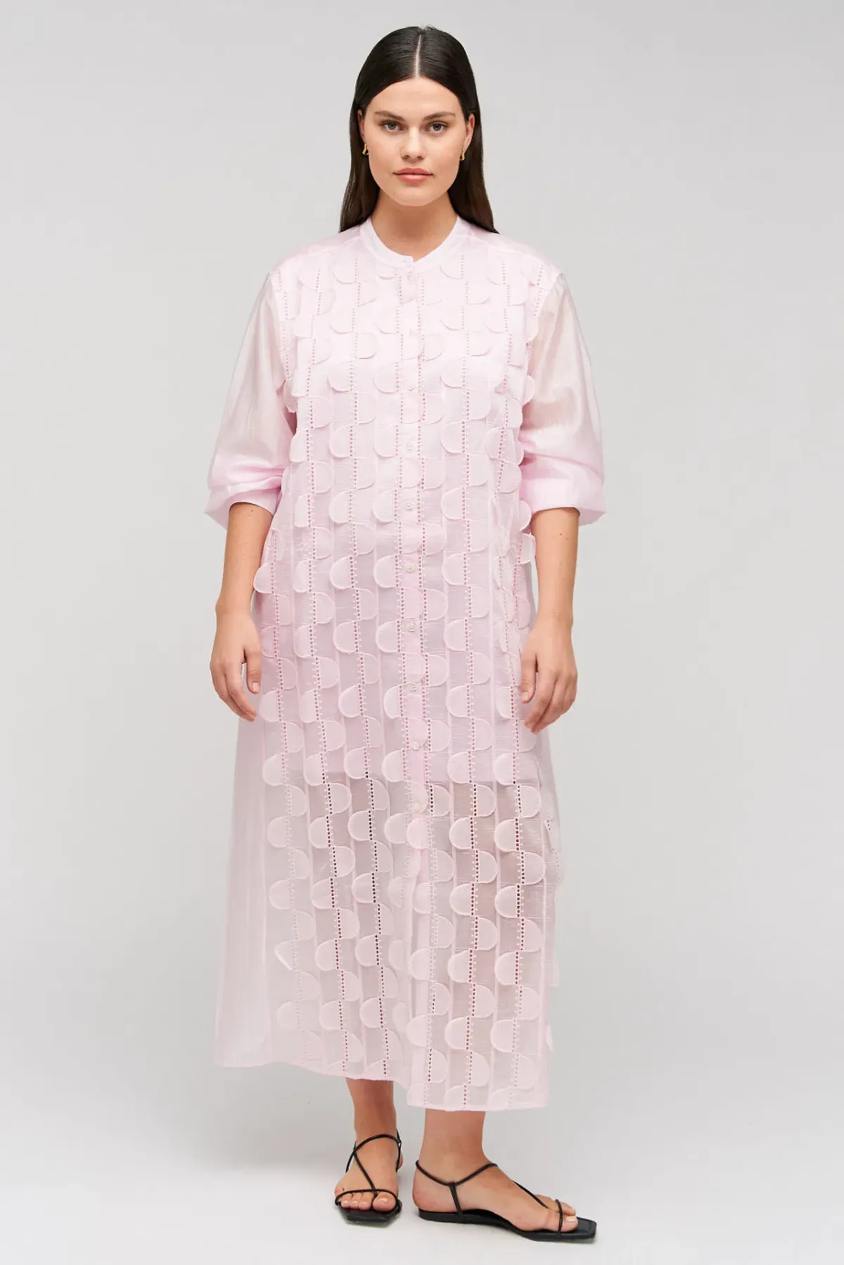Oroton Scallop Lace Shirt Midi Long Sleeve Dress Pink Rose Size AU 16 - Image 6