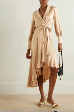 Zimmermann Silk Wrap Midi Dress Beige Size 3/AU 14 for rent on The Volte - image 3