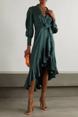 Zimmermann Silk Wrap Midi Dress - Green - Size 3 for rent on The Volte - image 3
