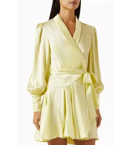 Zimmermann Silk Wrap Mini Dress in  Lemon Size 3/ AU 14 for rent on The Volte - image 2