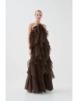 Aje Pandorea Layered Maxi Dress Carob Brown Size 8 for rent on The Volte - image 1