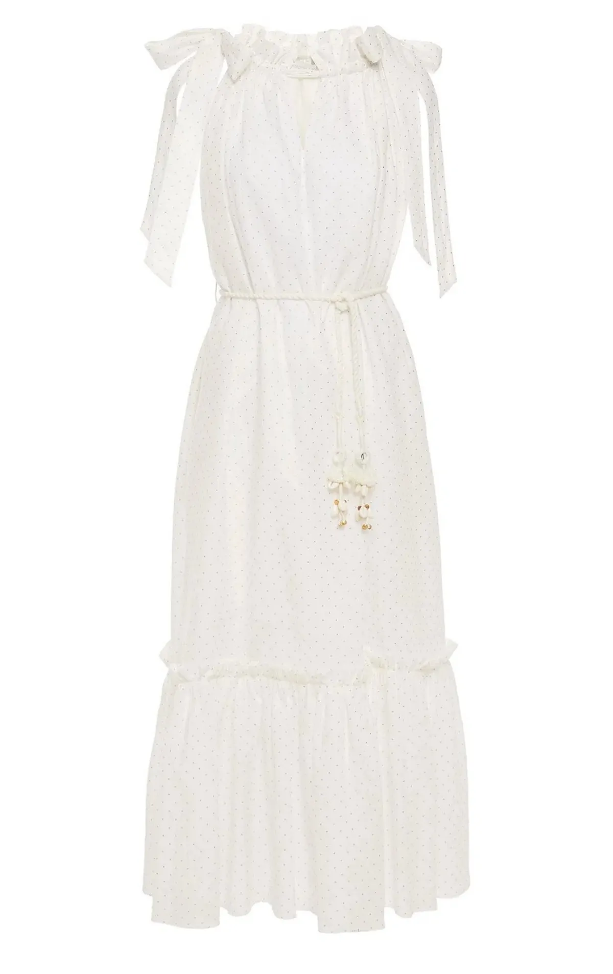 Zimmermann Zinnia Metallic Polka Dot Linen Midi Dress Size AU 8 - Image 4