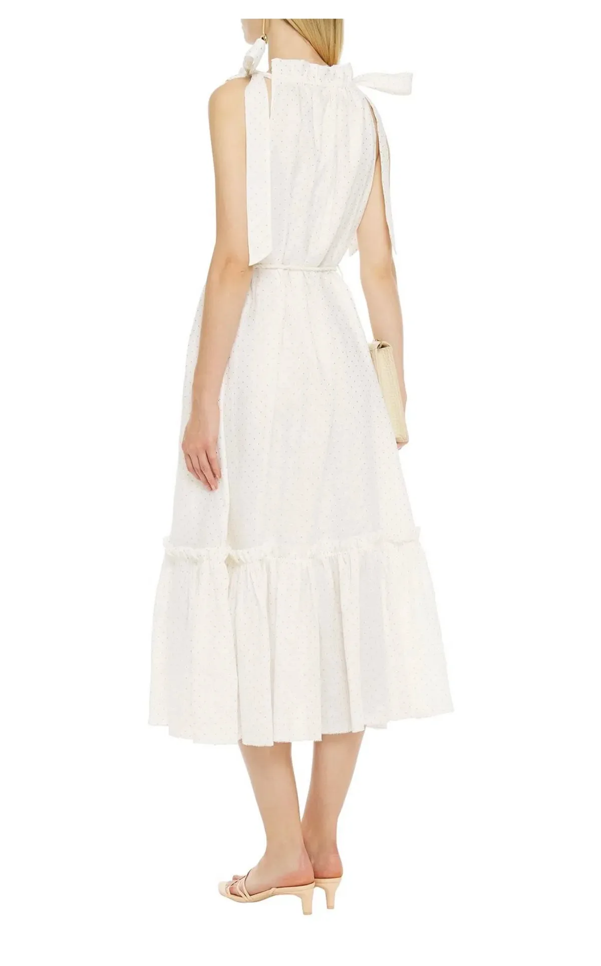 Zimmermann Zinnia Metallic Polka Dot Linen Midi Dress Size AU 8 - Image 2