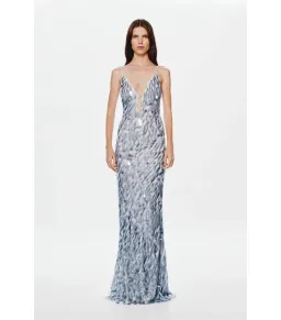 Misha Sapphire Sequin Maxi Dress Grey Size 12/L for rent on The Volte - image 4