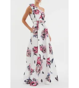 Rebecca Vallance Aveline One Shoulder Gown White Floral Size AU 10 for rent on The Volte - image 2