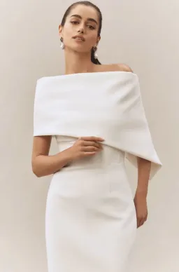 Rachel Gilbert Clara Stretch Crepe Wedding Dress Midi Ivory Size 0 AU 6 for rent on The Volte - image 4