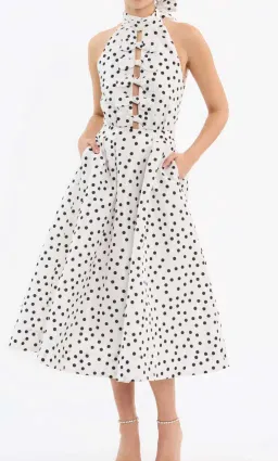 Rebecca Vallance The Delia Halter Midi Dress Polka White Size AU 12 for rent on The Volte - image 1