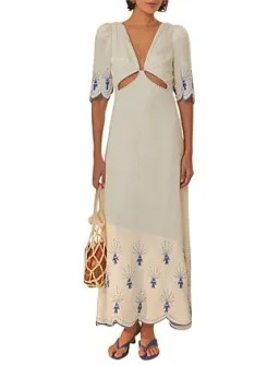 Farm Rio Sea of Fish Embroidered Midi Dress Off-White Size 6/XS for rent on The Volte - image 1