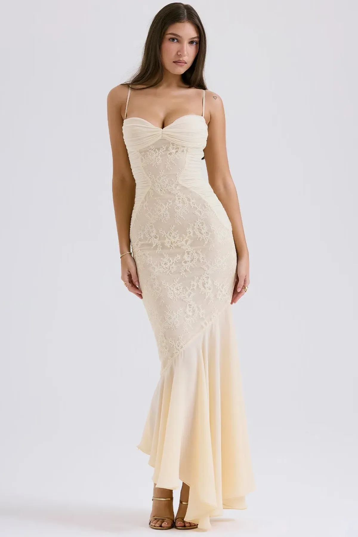 House of CB Felicia Chiffon Lace Maxi Gown in Vanilla Size XS / AU 6 (Regular Cup) - Image 7