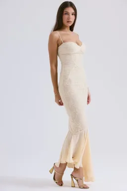 House of CB Felicia Chiffon Lace Maxi Gown in Vanilla Size XS / AU 6 (Regular Cup) for rent on The Volte - image 2