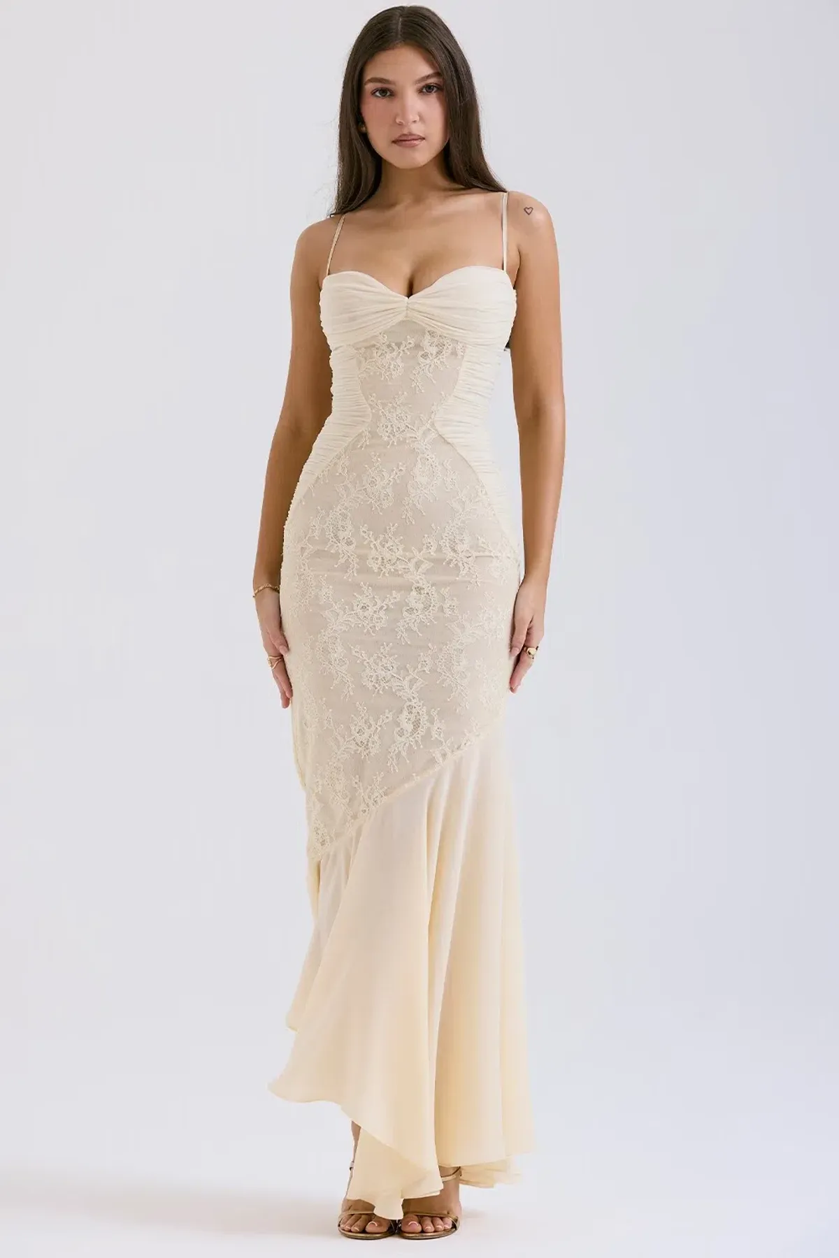 House of CB Felicia Chiffon Lace Maxi Gown in Vanilla Size XS / AU 6 (Regular Cup) - Image 6