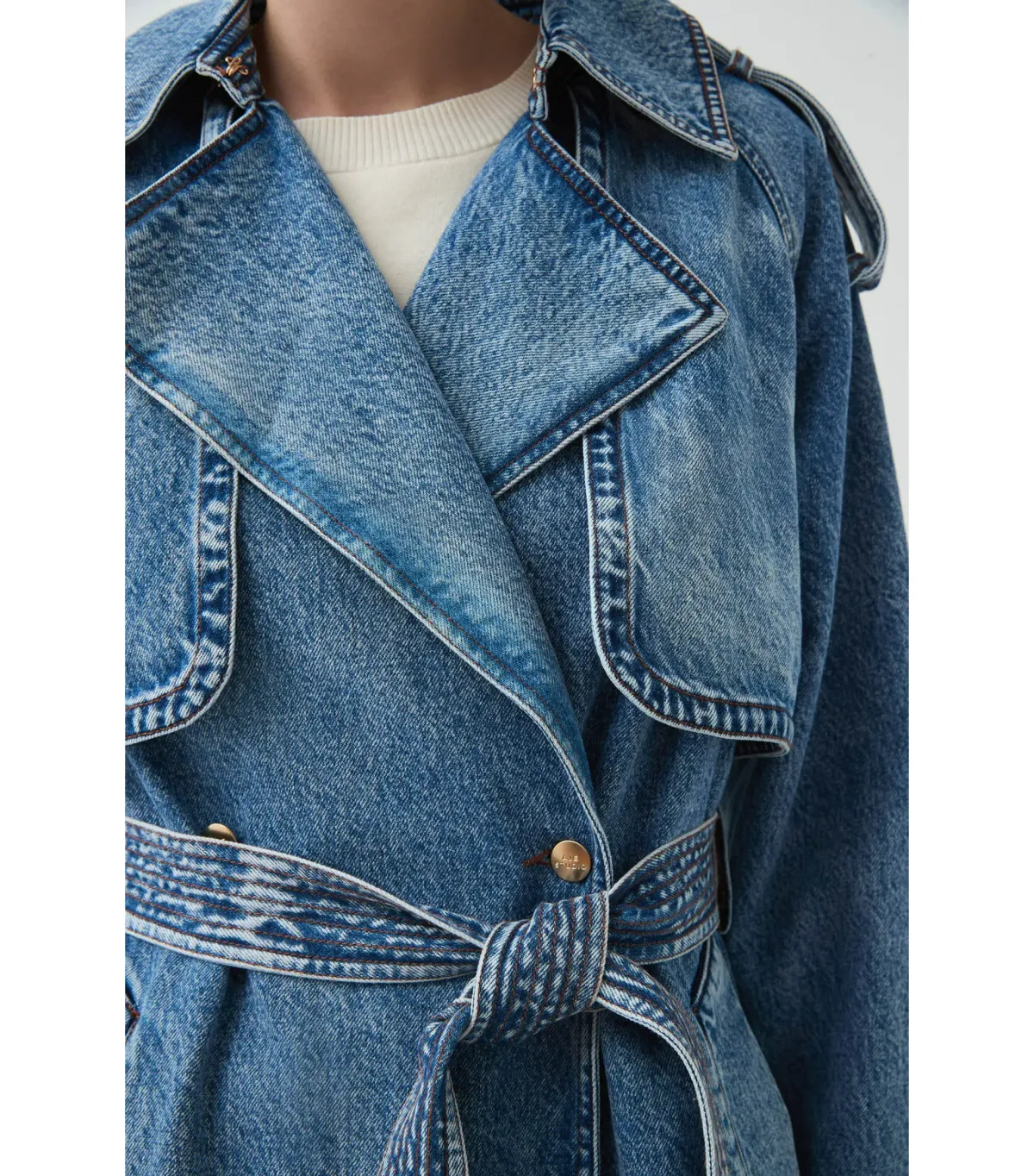 Aje Blues Denim Midi Trench Coat 80s Blue Wash Size M / AU 10 - Image 5