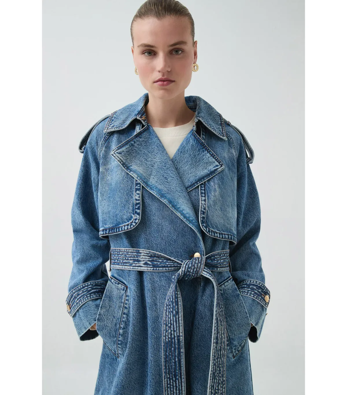 Aje Blues Denim Midi Trench Coat 80s Blue Wash Size M / AU 10 - Image 6