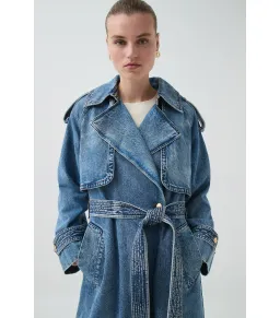 Aje Blues Denim Midi Trench Coat 80s Blue Wash Size M / AU 10 for rent on The Volte - image 6
