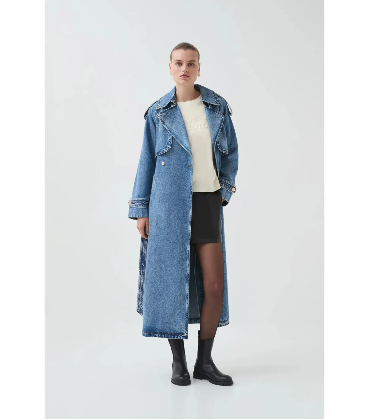 Aje Blues Denim Midi Trench Coat 80s Blue Wash Size M / AU 10 - Image 7