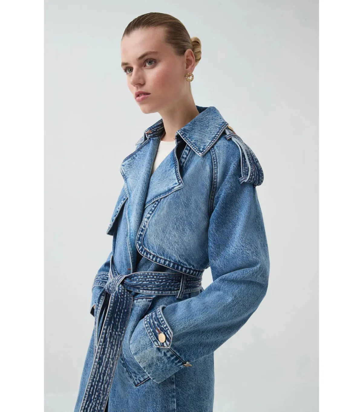 Aje Blues Denim Midi Trench Coat 80s Blue Wash Size M / AU 10 - Image 4