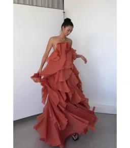 Aje Pandorea Layered Maxi Dress in Coral Clay Size AU 6 for rent on The Volte - image 4