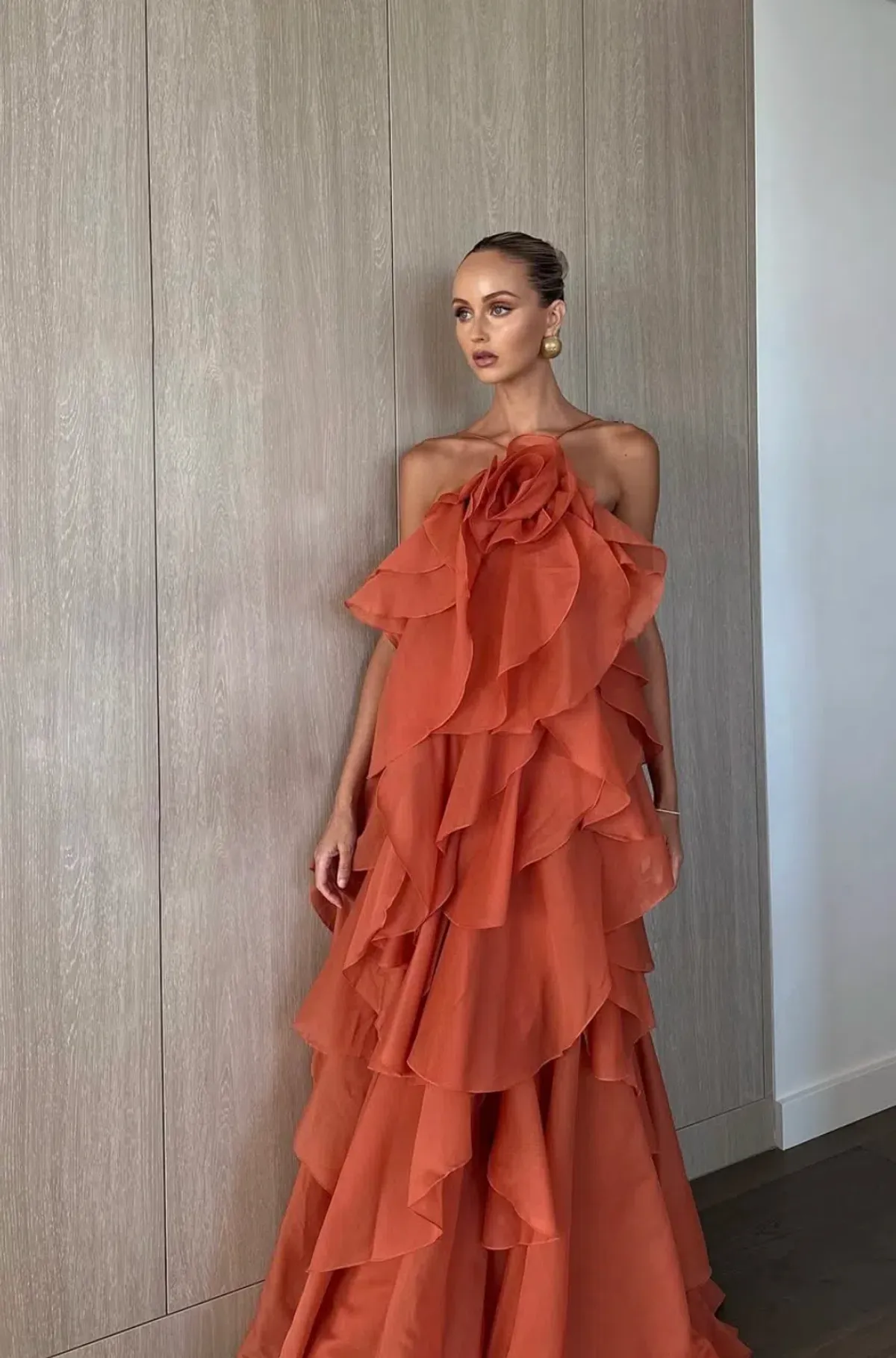 Aje Pandorea Layered Maxi Dress in Coral Clay Size AU 6 - Image 2