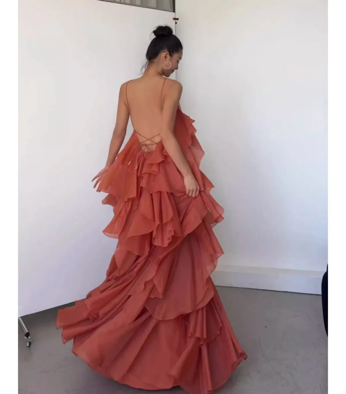 Aje Pandorea Layered Maxi Dress in Coral Clay Size AU 6 - Image 5