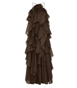 Aje Pandorea Layered Maxi Dress in Chocolate Size AU 8  for rent on The Volte - image 3