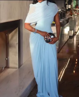 Deme By Gabriella Jasmine Pleated Floor Length Gown Dress in Baby Blue Size S / AU 8 for rent on The Volte - image 5