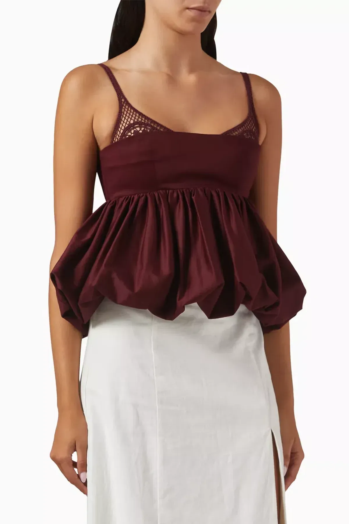 Clea Galerie Mimi Peplum Top in Burgundy XS / AU 6 - Image 2
