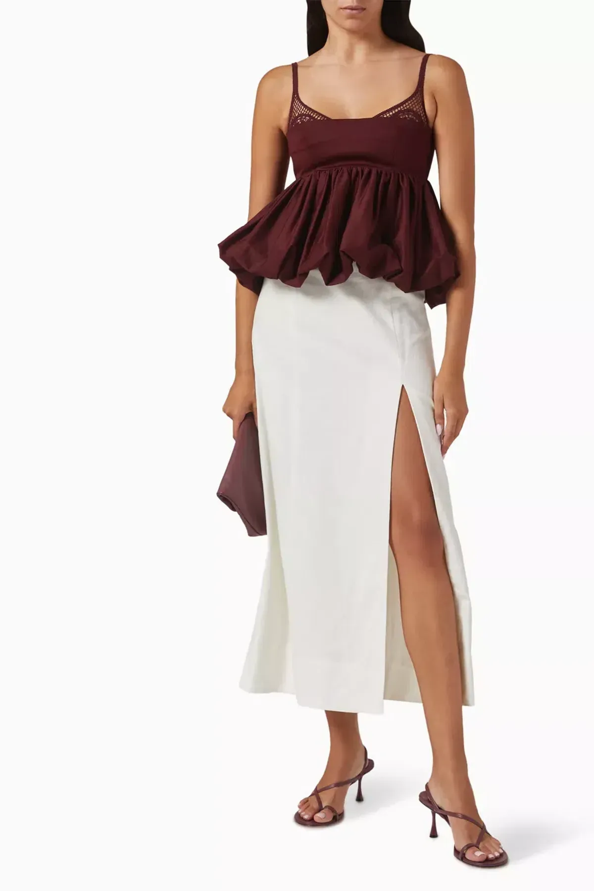 Clea Galerie Mimi Peplum Top in Burgundy XS / AU 6 - Image 1