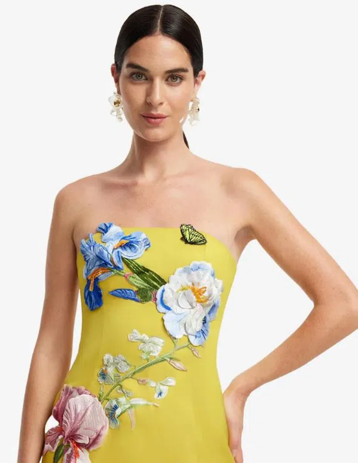 Leo Lin Rayna Applique Floral Bustier Midi Dress in Mustard Size 8 - Image 3