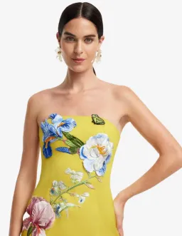 Leo Lin Rayna Applique Floral Bustier Midi Dress in Mustard Size 8 for rent on The Volte - image 3