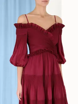Zimmerman Pleated Off Shoulder Midi Dress Berry Size 1/AU 10 for rent on The Volte - image 4