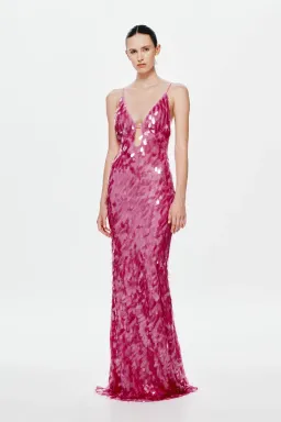 MISHA Sapphire Sequin Maxi Dress Fuchsia Size 8/S for rent on The Volte - image 2