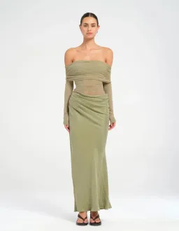 BENNI Yasmin Off-Shoulder Midi Dress Green Size 10 for rent on The Volte - image 1