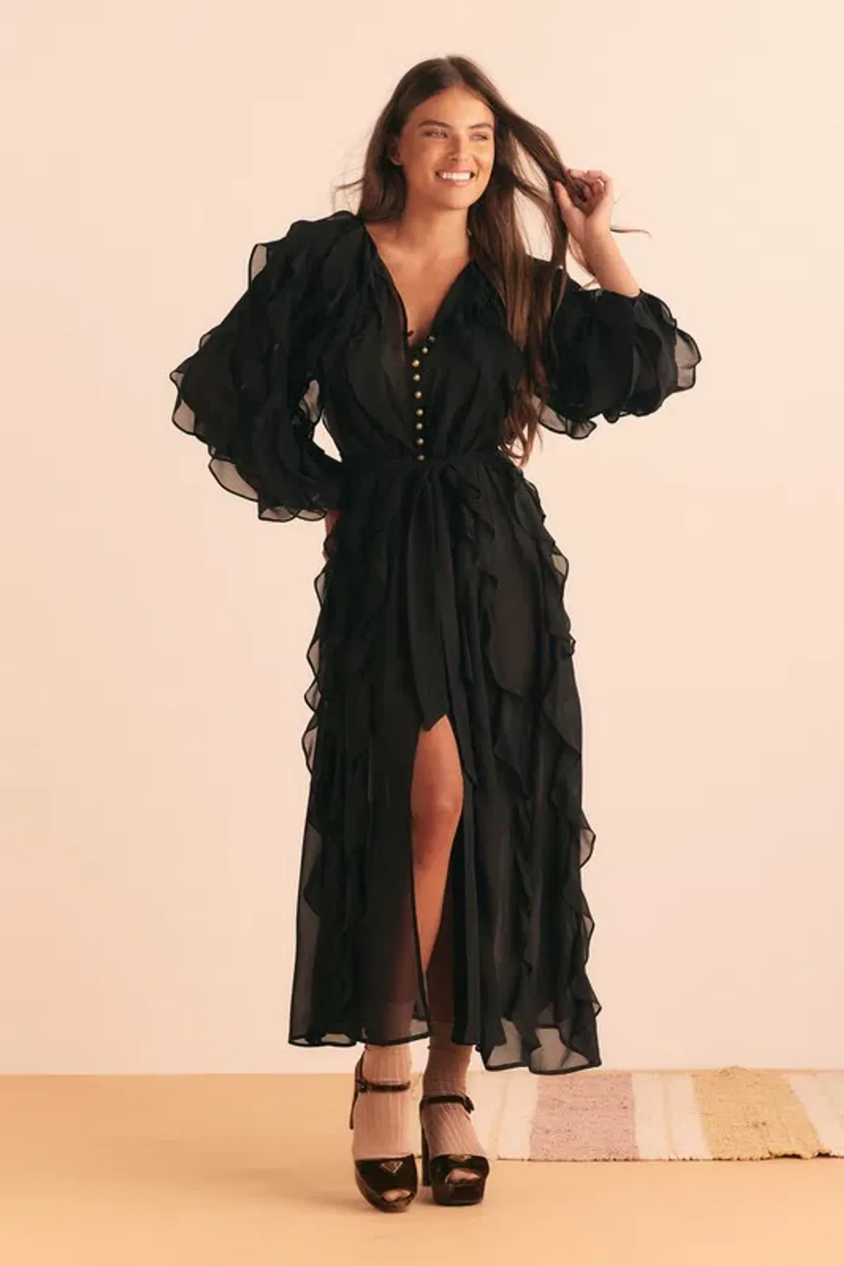 Bohemian Traders Sunray Flounce Maxi Dress In Black Size 10 - Image 1