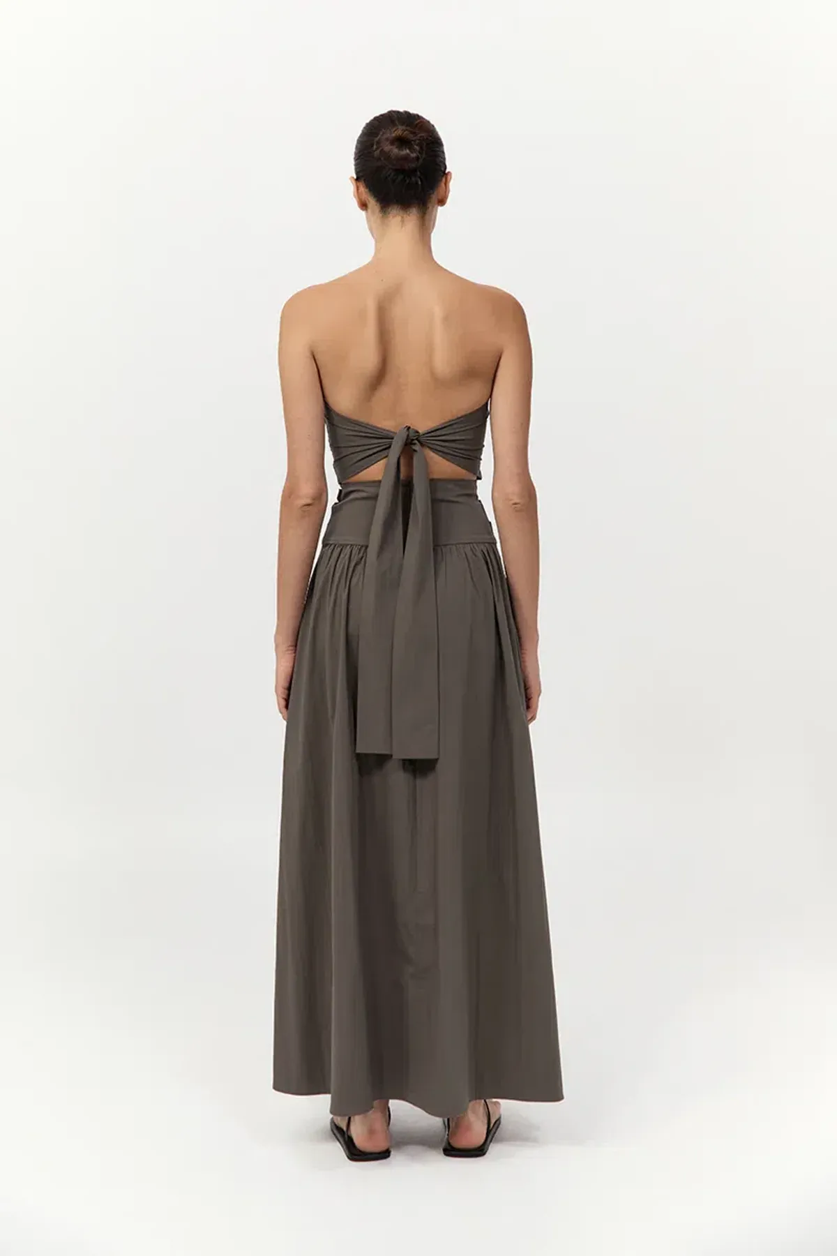 St. Agni Gathered Strapless Tie Back Maxi Dress in Khaki Size S/AU 8 - Image 4