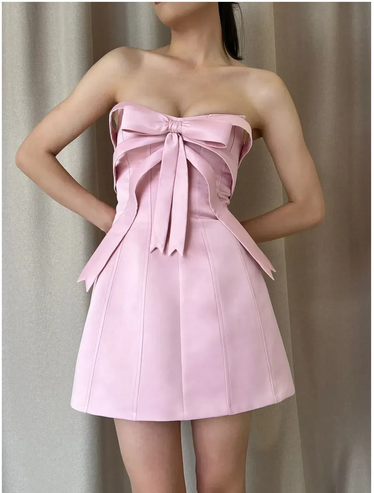 Lirika Matoshi Pink Bow Mini Dress Size M/10 - Image 3