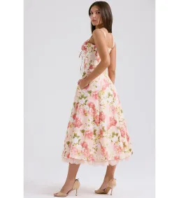 House of CB Rosalee Cotton Bustier Midi Sundress Pink Peony Print Size AU 8 for rent on The Volte - image 3